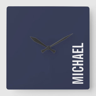 Marineblauw Moderne minimalistische gepersonalisee Vierkante Klok