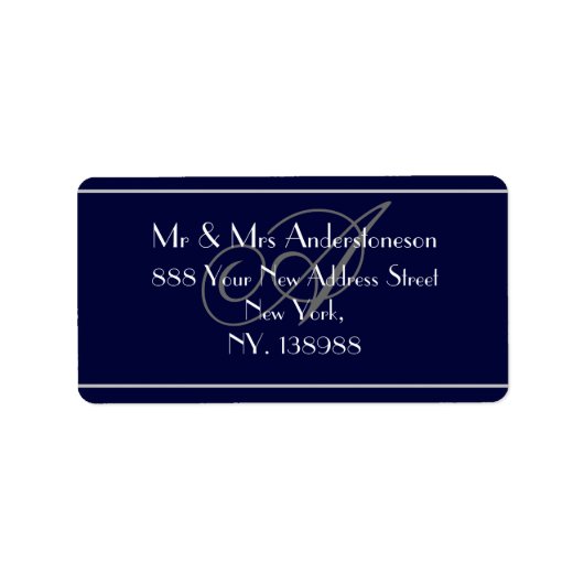 Marineblauw Monogram Bruiloft RSVP Adres Etiket (Voorkant)