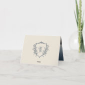 marineblauw Monogram Crest Classic Elegant Wedding Bedankkaart (Achterkant)