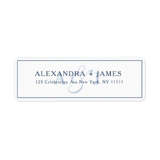 Marineblauw Monogram Typografie Retouradres Label