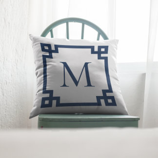 Marineblauw Monogrammed Griekse hoofdgrens Kussen