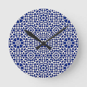 Marineblauw Mozaïek Geometrisch Patroon Ronde Klok