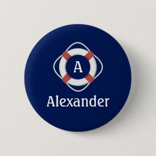 Marineblauw Nautilus Monogram Ronde Button 5,7 Cm