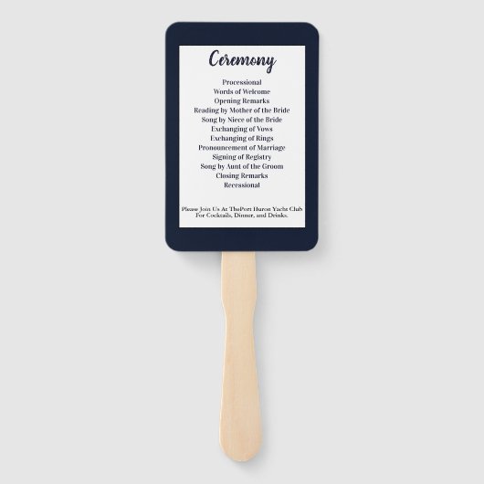 Marineblauw nautisch anker bruiloft programma handwaaier (Achterkant)