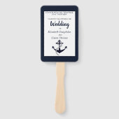 Marineblauw nautisch anker bruiloft programma handwaaier (Voorkant)