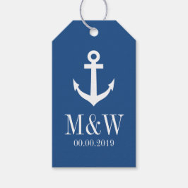 Marineblauw nautisch anker huwelijksgunst cadeau l cadeaulabel