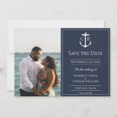 Marineblauw Nautisch Monogram Foto Save the Date (Voorkant)