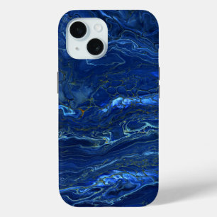 Marineblauw & Nepgoud Marmeren Acryl Abstractie