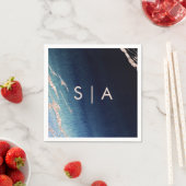 Marineblauw Ombre Agaat & Roos Goud Bruiloft Monog Servetten (Insitu)