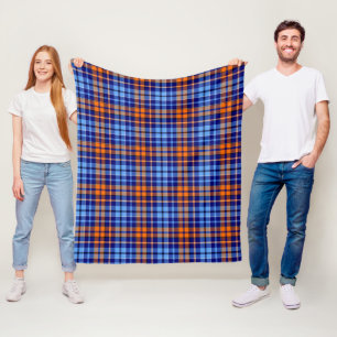 Marineblauw Oranje Cyaan Geruit Schotse Ruit Ontwe Fleece Deken