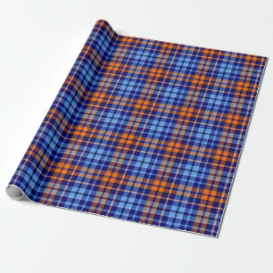 Marineblauw Oranje Cyaan Geruit Tartan Design  Cadeaupapier