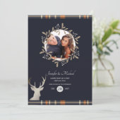 Marineblauw Oranje Rooster Hert FOTO ELK EVENEMEN Kaart (Staand voorkant)