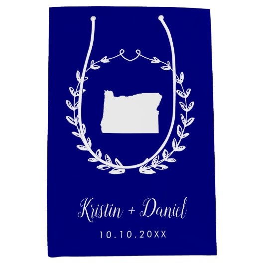 Marineblauw Oregon Kaart Bruiloft Welkom Swag Medium Cadeauzakje (Voorkant)