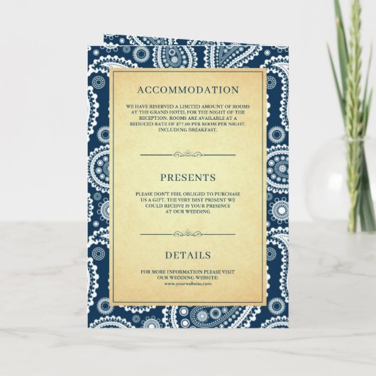 marineblauw paisley indianenqr code bruiloft (Achterkant)