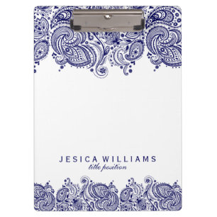 Marineblauw paisley kant witte achtergrond klembord