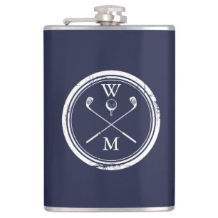 Marineblauw Persoonlijk Monogram Beginletters Golf Heupfles
