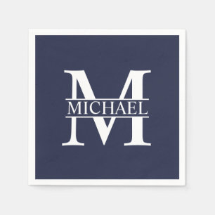 Marineblauw Persoonlijk Monogram en Naam Servet