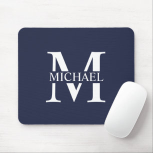 Marineblauw Persoonlijke Monogram en Naam Muismat