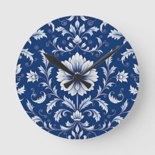 Marineblauw porseleinen bloempatroon ronde klok