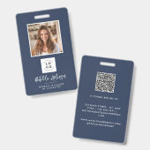 Marineblauw QR code modern minimal foto abstract Badge (Voor- en achterkant)