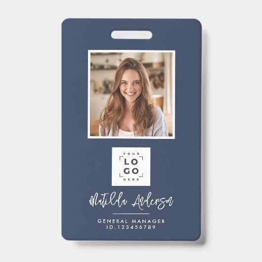 Marineblauw QR code modern minimal foto abstract Badge (Voorzijde)