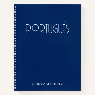 Marineblauw Retro Portugese Taalstudie Notitieboek