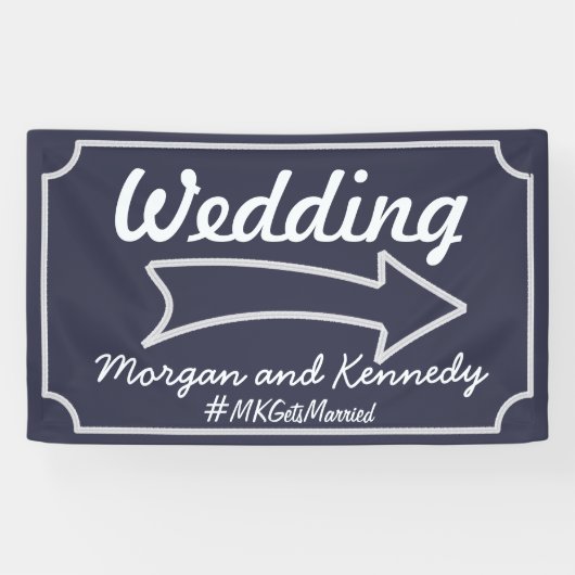Marineblauw Richting Pijl Rechts Bruiloft Banner (Horizontaal)