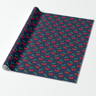 Marineblauw & Rode Zoete Zomer Rode Kersen Cadeaupapier