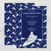 Marineblauw roeipatroon Kanovaart-themaparty Kaart (Voorkant / Achterkant)