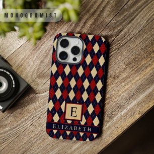 marineblauw rood geel argyle patroon iPhone 15 pro max hoesje