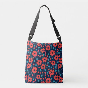 Marineblauw rood papaver bloemenprint patroon crossbody tas