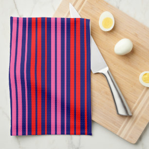 Marineblauw Rood Roze Verticale Strepen Design Theedoek