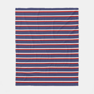 Marineblauw rood streeppatroon fleece deken