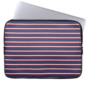 Marineblauw rood streeppatroon laptop sleeve
