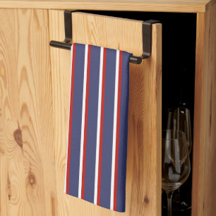 Marineblauw rood streeppatroon theedoek
