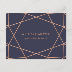 Marineblauw Roos Gold Geometric Change of Addres Briefkaart