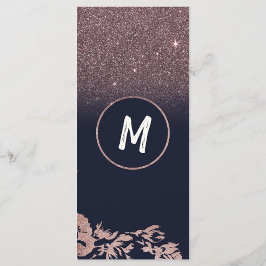 Marineblauw Roos Gouden Glitter Bloemen Trouwprogr Programma (Achterkant)