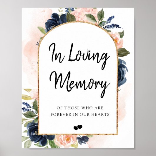Marineblauw Roze Bloemboog Frame In Loving Memory  Poster (Voorkant)