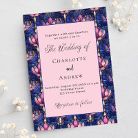 Marineblauw roze bloemen retro bruiloft