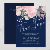 Marineblauw Roze Bloemig Modern Huwelijksbudget (Voorkant / Achterkant)