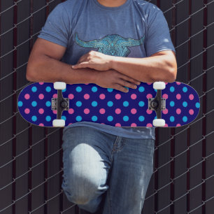 Marineblauw Roze Cyaan Stippenpatroon Skateboard