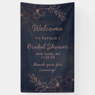 Marineblauw & Roze Goud Folie Bruiloft Feest Welko Spandoek