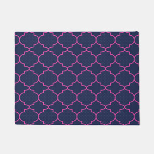 Marineblauw Roze Marokkaans Patroon met Stippen Deurmat
