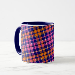 Marineblauw Roze Oranje Geruit Schotse Ruit Design Mok