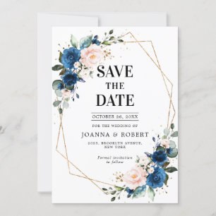 Marineblauw Roze Roos Boho Trouwen Save The Date