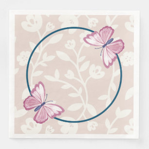 marineblauw roze vlinder flora servet