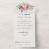 Marineblauw roze wild regenwoud Evergreen bruiloft All In One Uitnodiging (Binnen)