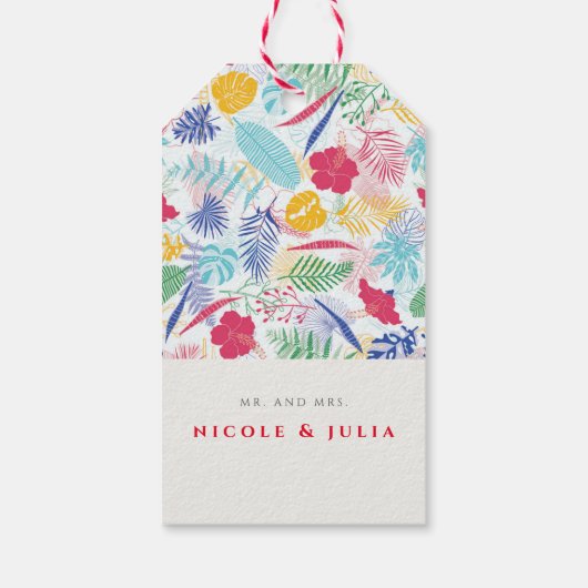 Marineblauw roze wild regenwoud Evergreen bruiloft Cadeaulabel (Achterkant)