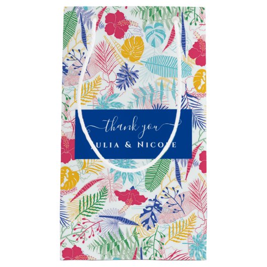 Marineblauw roze wild regenwoud Evergreen bruiloft Klein Cadeauzakje (Voorkant)