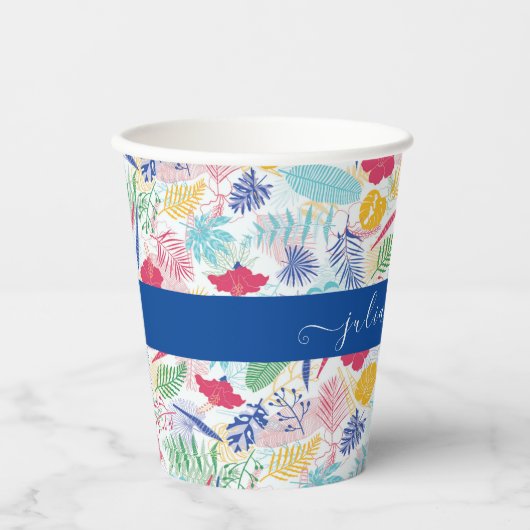 Marineblauw roze wild regenwoud Evergreen bruiloft Papieren Bekers (Voorkant)